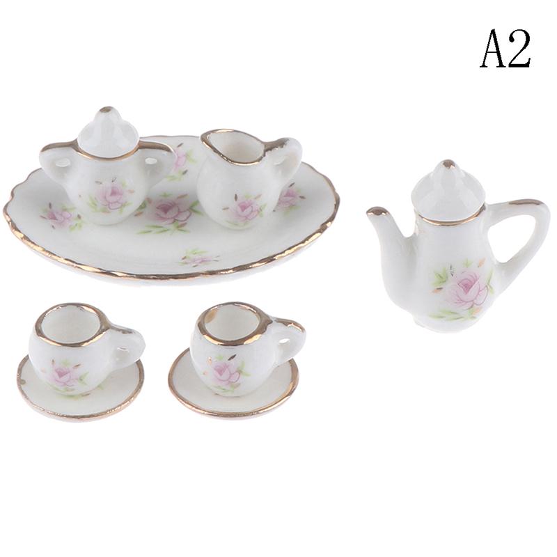 1Set Ceramic Scale 1:12 Doll House Miniature Porcelain Tea Cup Set Tableware Kitchen Dollhouse Teapot DIY Toys