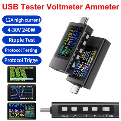KWS-X1 Type-C Tester Digital Voltmeter Ammeter 4V-30V 0V-12A Voltage Current Monitor Fast Charging Power Bank Capacity Detector
