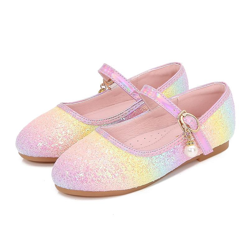 

New princess shoes for girls, autumn and winter shiny crystal shoes, rainbow-colored children s shoes, soft-soled girls leather shoes 22