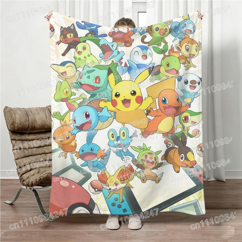 Anime Pokemon Pikachu Flannel Blanket 3D Printed Cool Lightning Pattern Throw Blanket All Season Portable Travel Blanket 2026