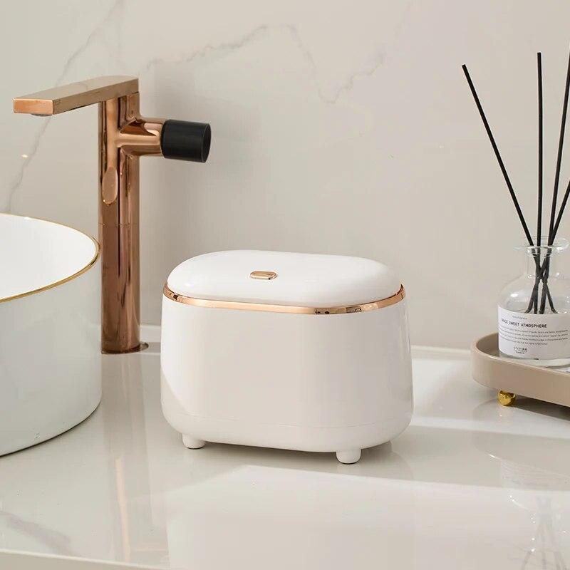 Mini Desktop Trash Can With Lid Light Luxury Plastic Press Type Trash Can For Bathroom Office, Bedroom, Living Room