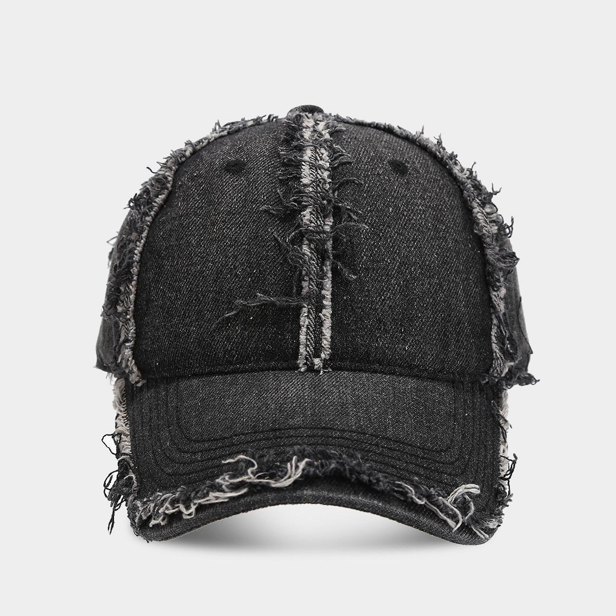 Trendy Brand Frayed Brim Baseball Cap Denim Washed Vintage Craft Unisex Versatile Street Style серый