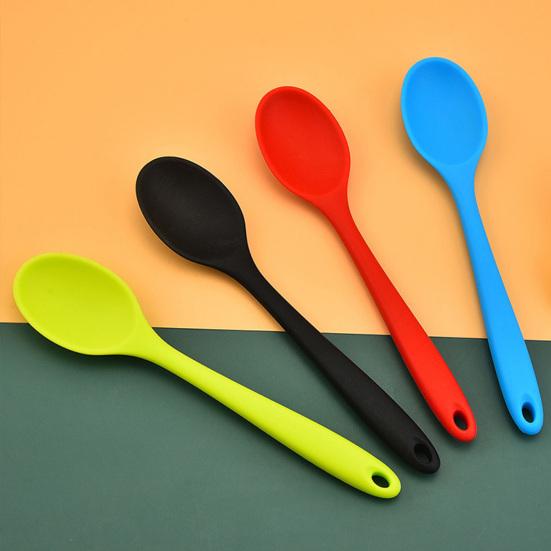 Rice Spoon High Temperature Resistance Solid Color Soft Silicone Non-stick Food Grade Eating Tool Stable Smooth Edge Soup Spoon Kitchen Tool