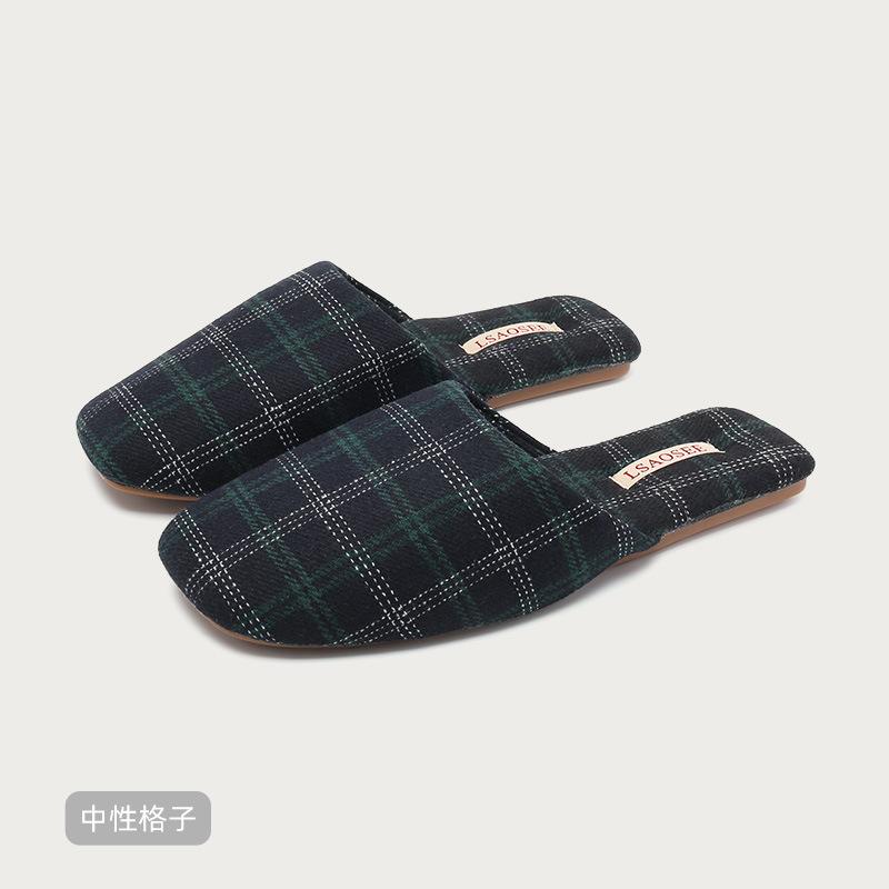Fashion Concise Comfortable Gingham Design Brand Couple Slippers Fashion Non-slip Flat Home Slippers High Quality Soft Cotton Slippers