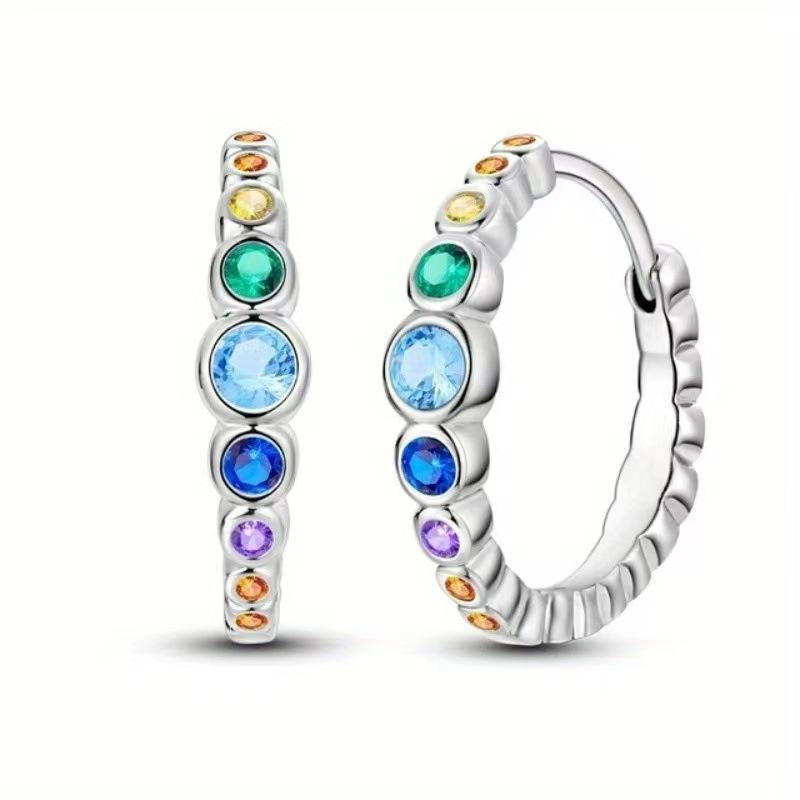 Simple Fashion Women's Earrings Geometric Color Inlaid with Zircon Personalized Trend Niche Light Luxury High-end Trend Party