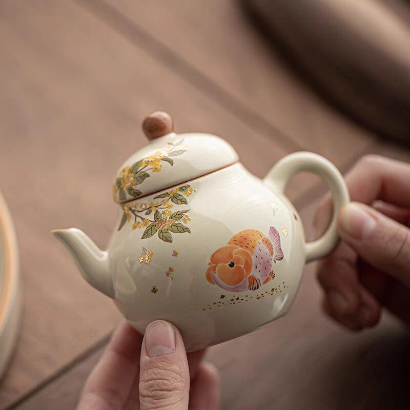 Plant ash big head goldfish teapot ceramic brewing teapot household creative small Chinese retro kung fu teapot