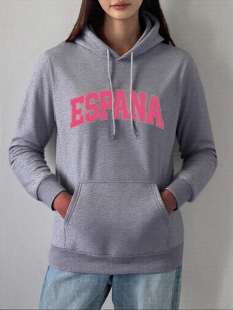 España Letter Classics Printed Hoodie Women Comfortable Loose Sweatshirt Fleece Warm Soft Pullover Casual Pocket Womans Clothes