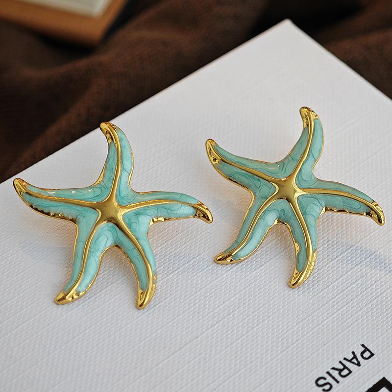 Hot Selling Fashion Earrings Colors Stainless Steel Drip Glaze Design Starfish Earring Versatile Temperament Trendy Jewelry