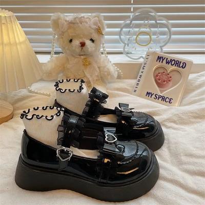 With Medium Heels Japanese Style Lolita Round Toe Platform Cute Ladies Pumps Gothic Mary Jane Bow Women's Shoes Kawaii Fashion