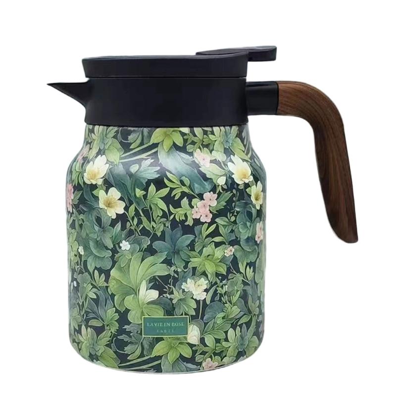 

1000ml Teas Infuser Thermal Carafes With Stainless Steels And Wooden Handle Teapot Kettle For Brewing And Heat Retention