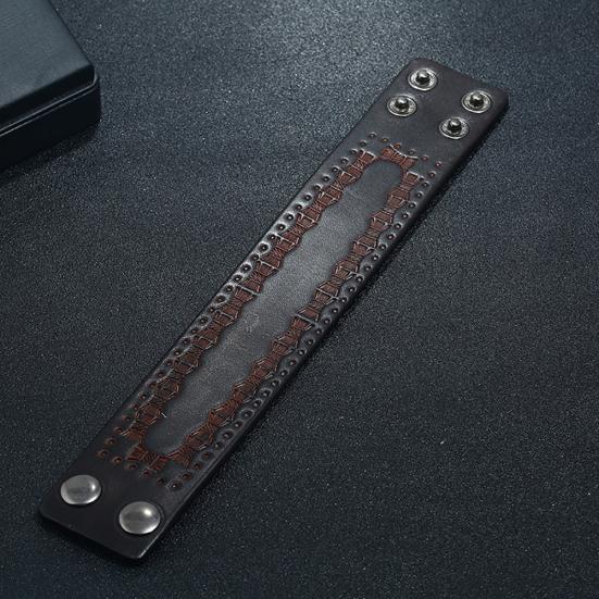 Vintage Men Embossed Faux Leather Buttons Wide Bracelet Bangle Wristband Decor