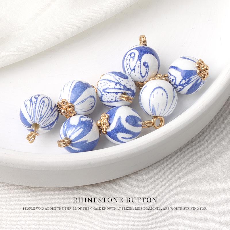 

5pcs Chinese Ancient Style Splashing Ink Cloud Pattern Flower Tray Ceramic Round Bead Button Blue And White Porcelain Cheongsam Hanfu Shirt Decorative 11mm white + blue