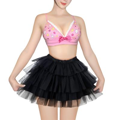 LittleForBig Girls' 3-Layer Mesh Tutu with Bow, Fluffy Petticoat [Mini Ballerina Skirt] Black, Size M