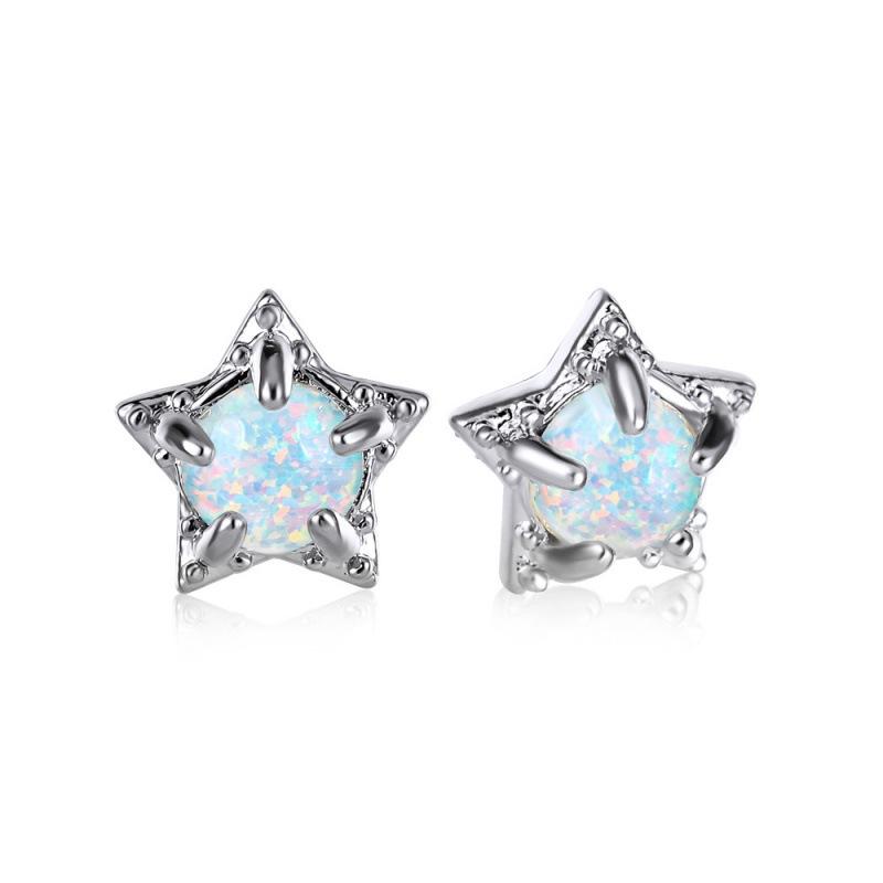 

ins wind gold platinum five claws round blue and white opal star women s versatile stud earrings fashion