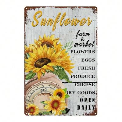 Vintage Sunflower Metal Wall Plaque Farmhouse Decor 8x12 Inch Rustic Daily Open Sign Antique Iron Wall Art