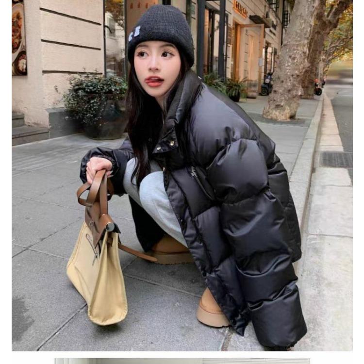 Pink Korean Bread Jacket Women Short Loose Stand Collar Thick Cotton Coat