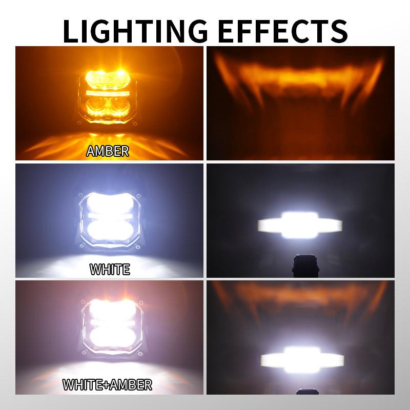 3 inch Car LED Work Light+Wire Harness White Amber DRL Spotlight Bumper Fog Light Pods For Toyota Tacoma Tundra 4Runner 4WD SUV Neon Lights 4