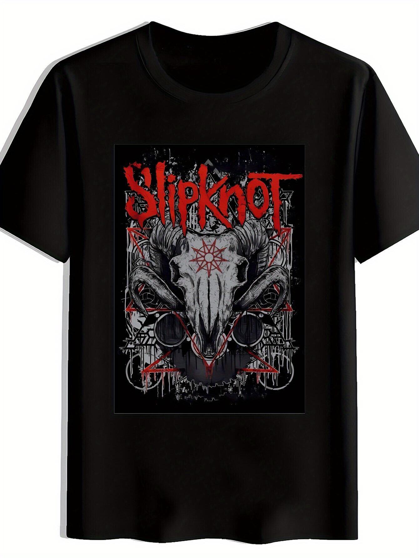 Slipknot Graphic T-shirt - Black Short Sleeve Crewneck with Bold  SLIPKOT  Print  Skull Design XXXXL