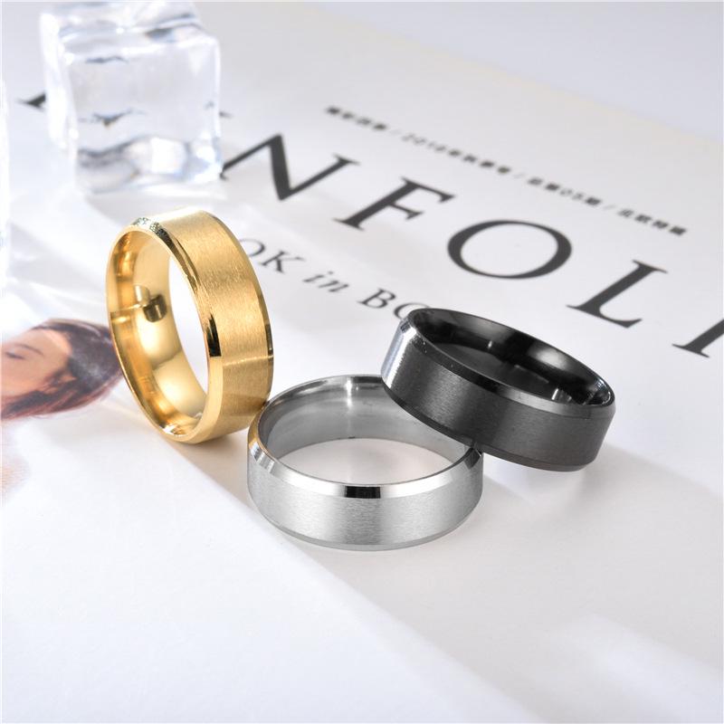 European Simple Matte 8MM Double Beveled Titanium Steel Ring - Polished for Laser Engraving