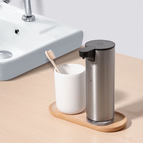 LAOPAO Automatic Soap Dispenser, Foaming Sensor with Two-Level Discharge Adjustment, Stainless Steel, White, Hand Soap Dispenser, No-Touch, Distance S