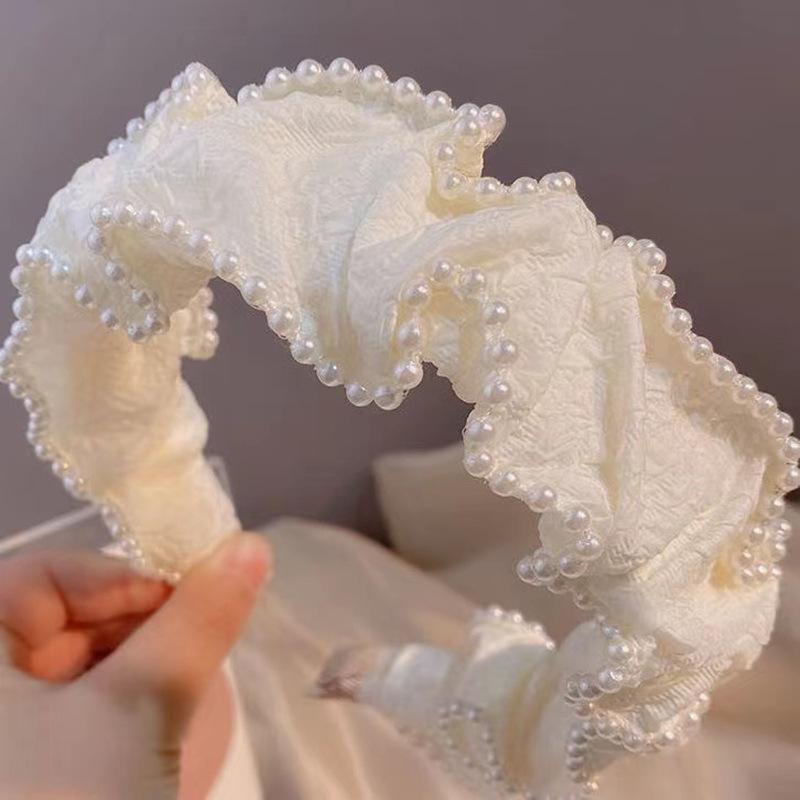 Pásek do vlasů Jednobarevný vzor záhybů vlasové obruče Vlasové doplňky pro ženy Skládaný široký jednoduchý čelenka