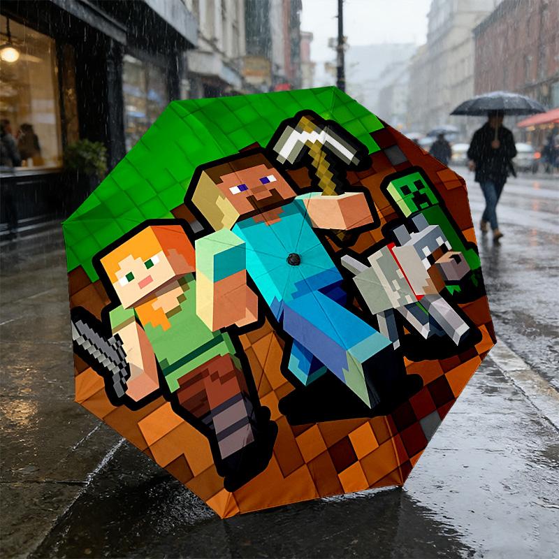 Minecraft Adventure 8 Ribs 3Fold Black Glue Uv Protection Umbrella Sun Protection Rainproof Compact Folding Umbrella For Travel Daily Use C923762