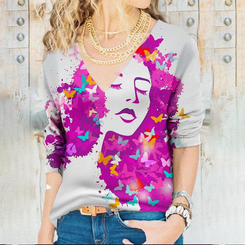 Buy Women's Tshirt New Fashion Women's Loose Printed Top Printing Long