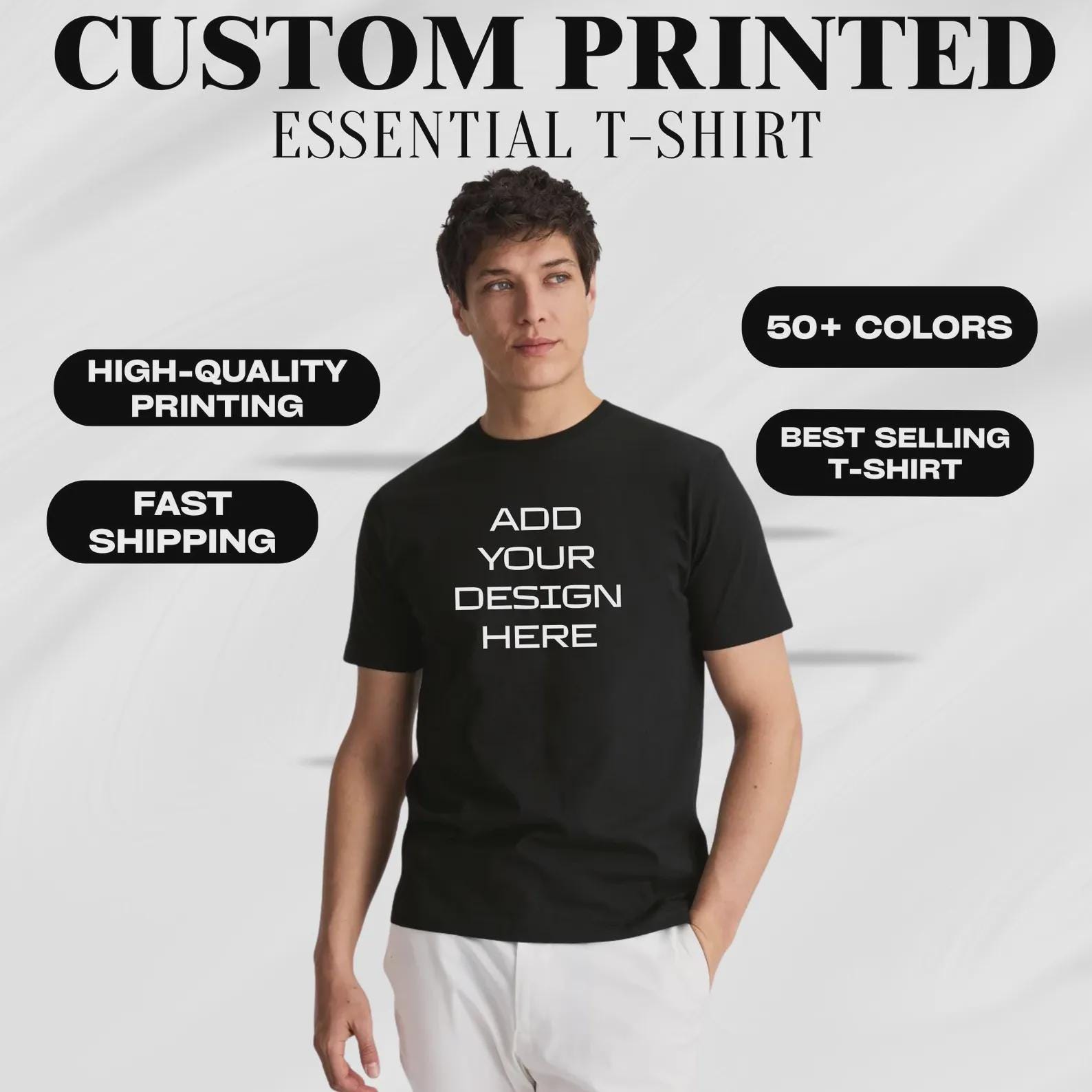 CUSTOM Essential Cotton T-Shirt, any design, lowest price, M