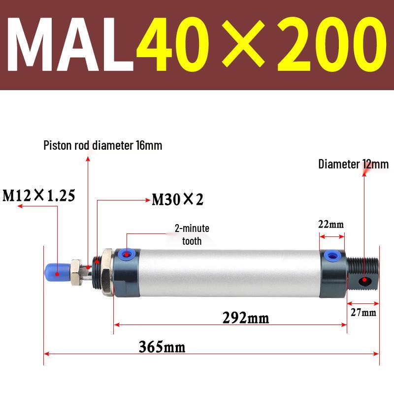 Mini Aluminum Alloy Pneumatic Cylinder - Round, Sizes 16/20/25/32/40 x 25/50/75/100/200