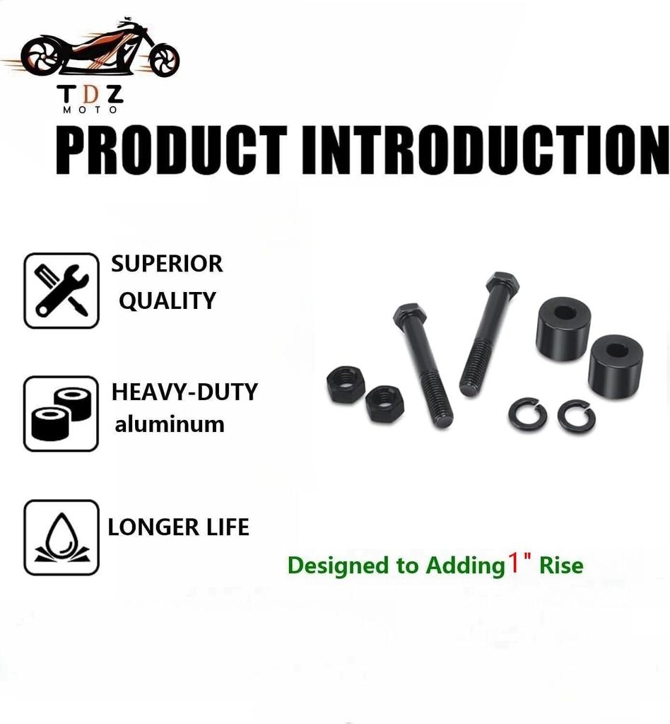 TDZ 1" Rise Handlebar Riser Extension for Harley 1-1/4" Handlebar Black Motorcycle Spacer