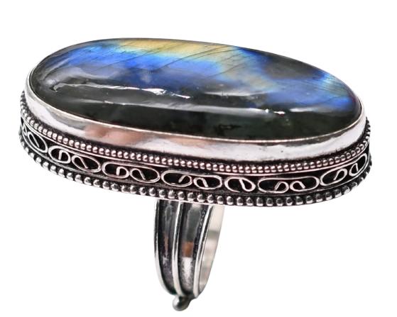 Labradorite Natural Gemstone Antique Silver Plated Ring US Size-8.75 A 521