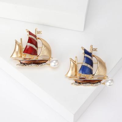 Creative Alloy Oil Drop Pearl Sailing Brooch Personalized Apparel Accessories Pin