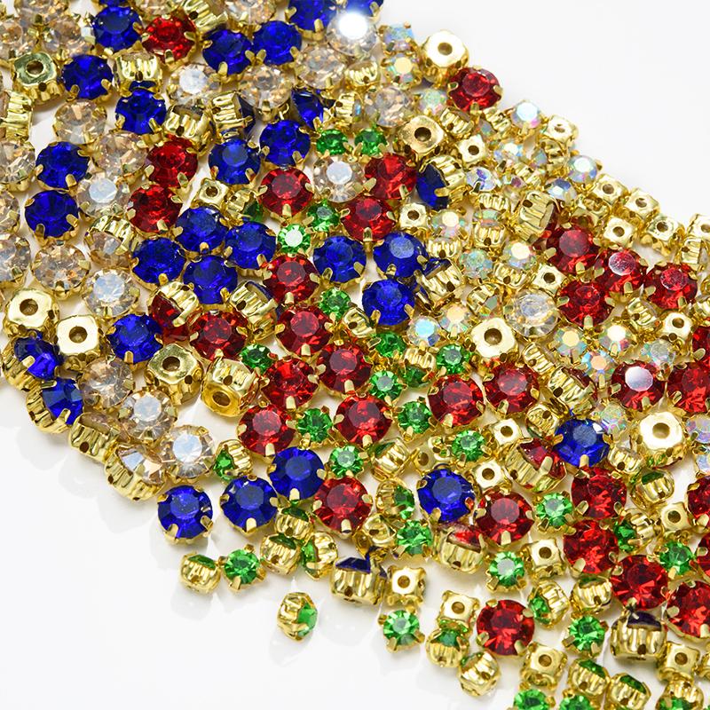 1440pcs Glass Flatback Round Rhinestones with Nickel-Free Metal Base Eco-Friendly Sew-On Stones for Shoes Garments Bags & Hats