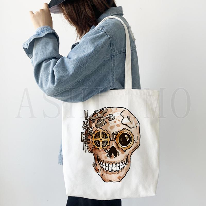 

Harajuku креативный принт скелета, новая сумка Harajuku, большая вместительная парусиновая винтажная сумка с рисунком Ulzzang, простая студенческая шикарная сумка на плечо 24*26cm