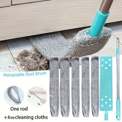 6pcs Extendable Long Handle Duster | For Cleaning Under Beds, Sofas & Gaps, with 5 Replaceable Cloths, Household Cleaning Tool