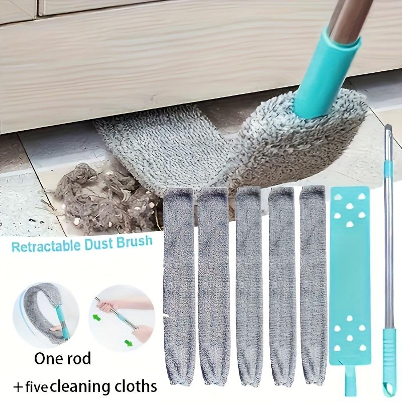 6pcs Extendable Long Handle Duster | For Cleaning Under Beds, Sofas & Gaps, with 5 Replaceable Cloths, Household Cleaning Tool