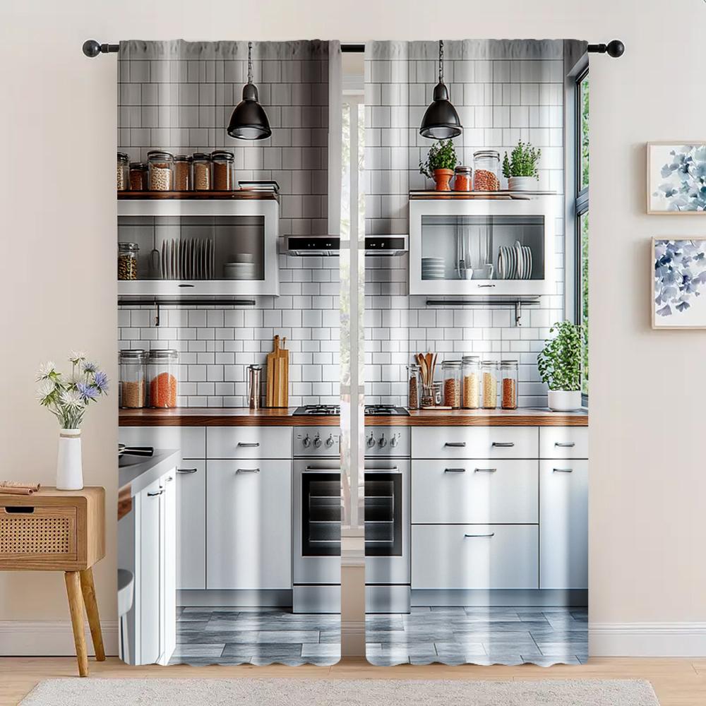 

2 шт., Шторы для оформления окна современная кухня Универсальный полиэстер, Без электричества украшения для летней вечеринки Идеально для 29x65in(75x166cm)