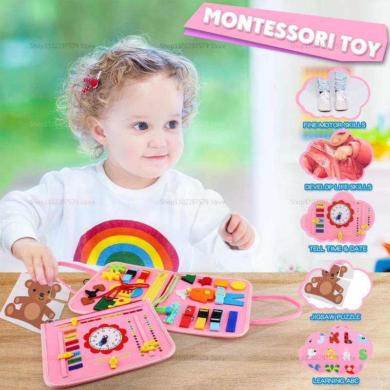 2025 New Montessori Toddler Busy Board Educational Activity for Basic Dress Motor Skills Sensory Baby Learning Toys for Travel
