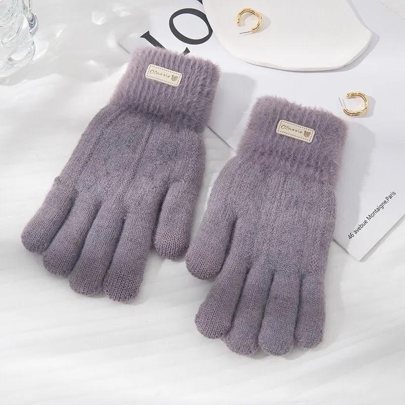 New Winter Knitted Plush Double-layer Gloves for Women Men Solid Color Touchscreen Driving Gloves Outdoor Warm Cycling Mittens