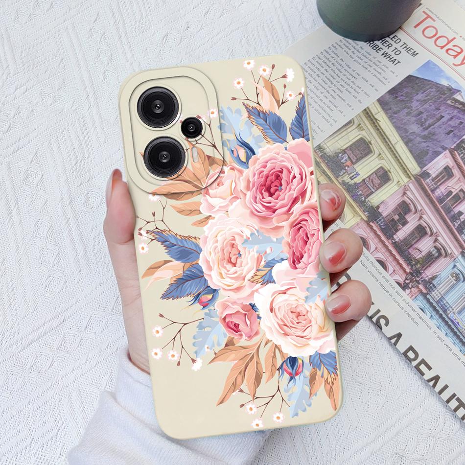 Case For Poco F5 Pro Painted Flowers Soft Liquid Silicone Camera Lens Protection Back Cover For Xiaomi Poco F 5 F5Pro Protectors