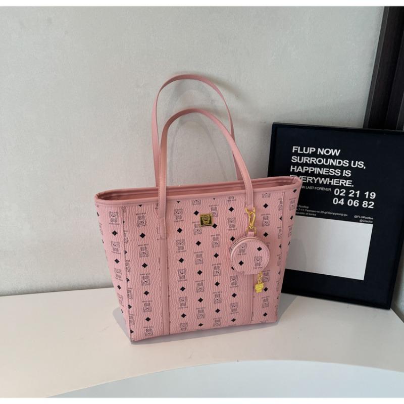 

Large-capacity bag women s new simple and versatile shoulder shopping bag, college student class commuting tote bag without pendant рожевий