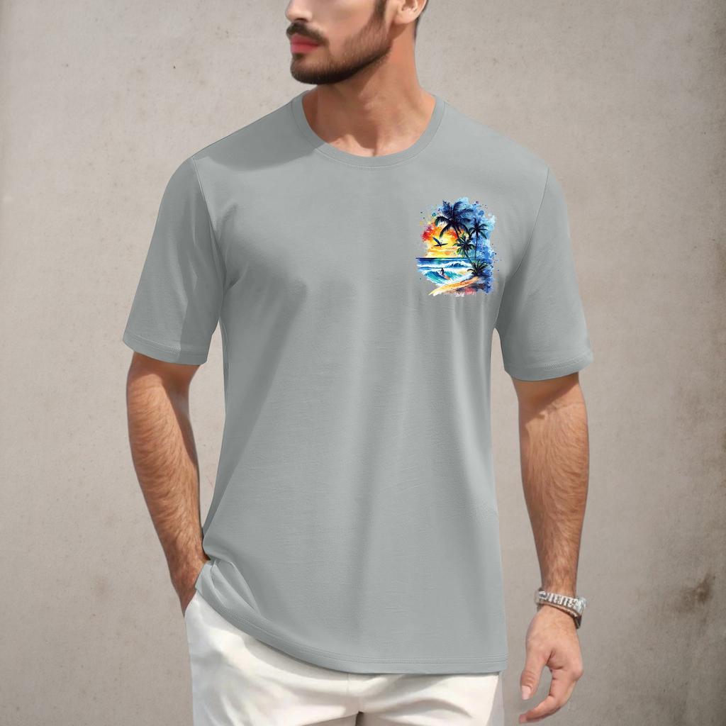 Men's Round Neck Casual Printed Short Sleeve T-Shirt
