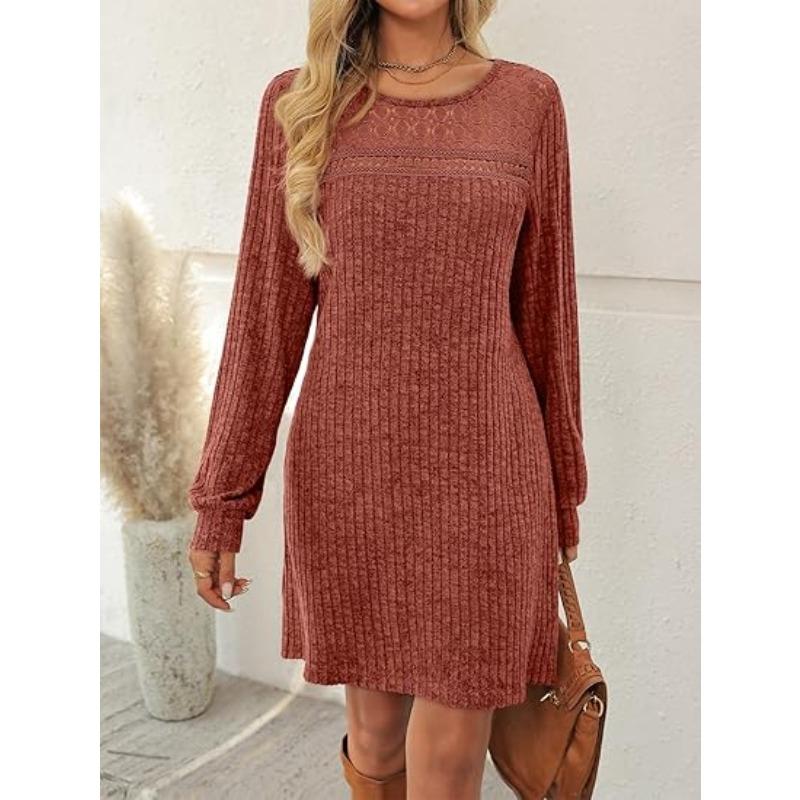 

JKASHDK Women s Fashion Spring Fall Solid Color Print Long Sleeve O-Neck Loose Waistline Casual Dresses XXL светло-коричневого