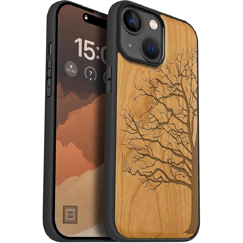 Carveit Magnetic Wooden Case for iPhone 15 Case, Compatible with MagSafe Wireless Chargers, Black Soft TPU Shockproof Cover & Wood Artisan Engraved iPhone 15 (6.1 inch)