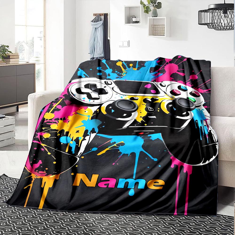 Custom Name Game Controller Theme Printed Blanket - Perfect for Couch, Bed, Travel & Outdoor Use | Machine Washable, Cozy & Durable.