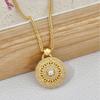 Handcrafted Filigree Hollow Pendant Necklace With Eight Treasure Compass Motif Vintage Gold-Tone Alloy Jewelry Women