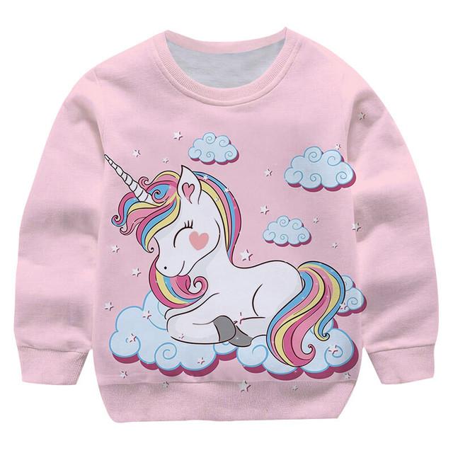 2025 New Cartoon Pink Unicorn Hoodies Girl Garden Collar Clothes Children's Fashion Hoodie Autumn Casual Bathroom Round Neck Pullover Sweater