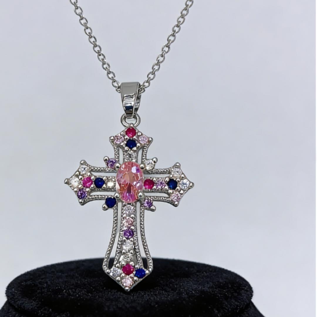 

1-piece vintage cross necklace with a unique pendant, delicate clavicle chain, silver-colored women s fashion jewelry, suitable Multicolour&50cm