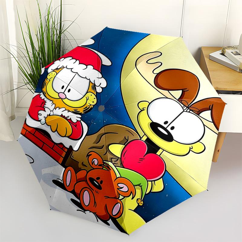 1pc Garfield & Odie Christmas Edition Umbrella - Automatic Opening, Portable 3-Fold Design, 8-Bone Iron Frame Outdoor Umbrella, Festive Gift for Fans,