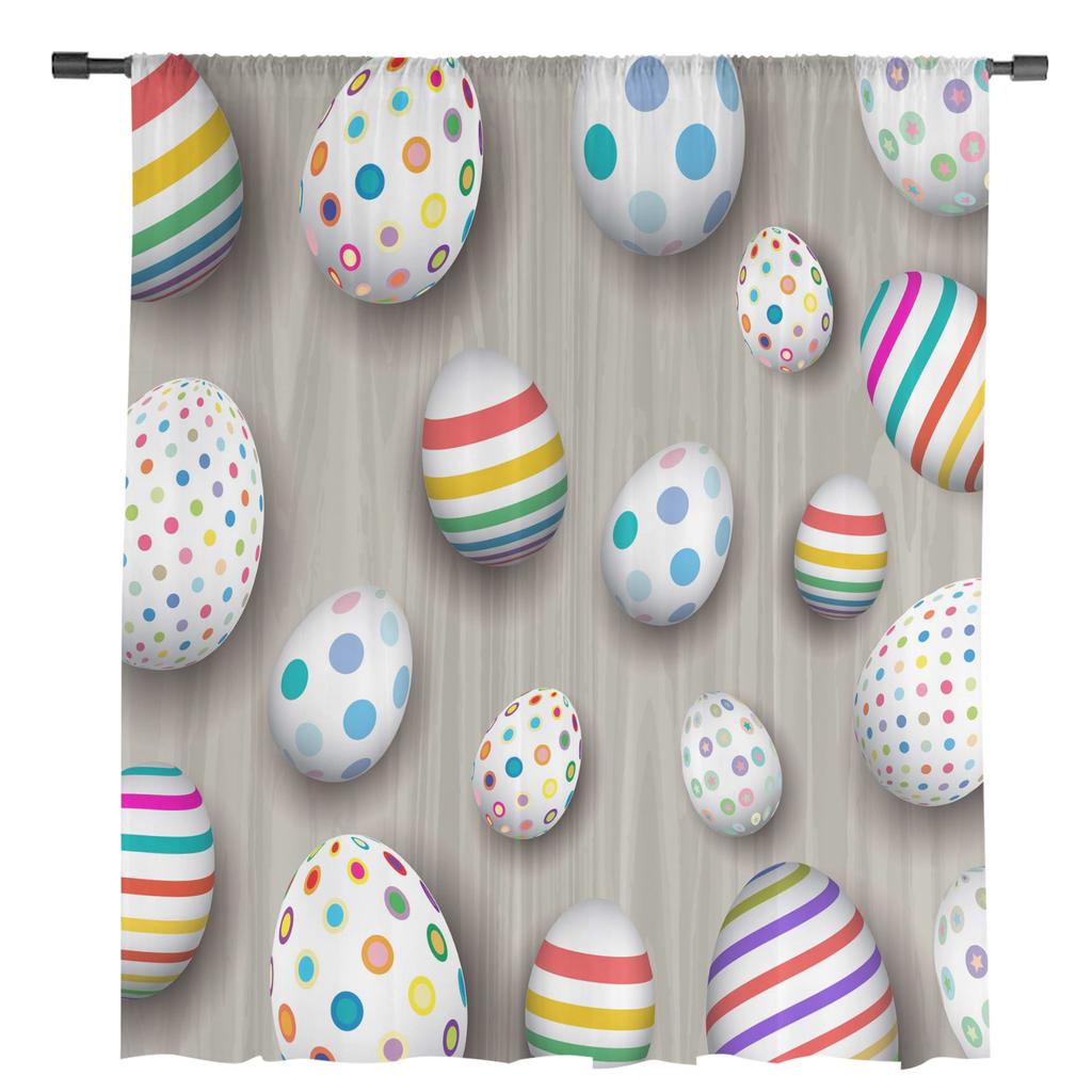 Easter Eggs Wood Grain Background Tulle Curtains For Living Room Bedroom Voile Sheer Curtain Window Home Decor Drapes